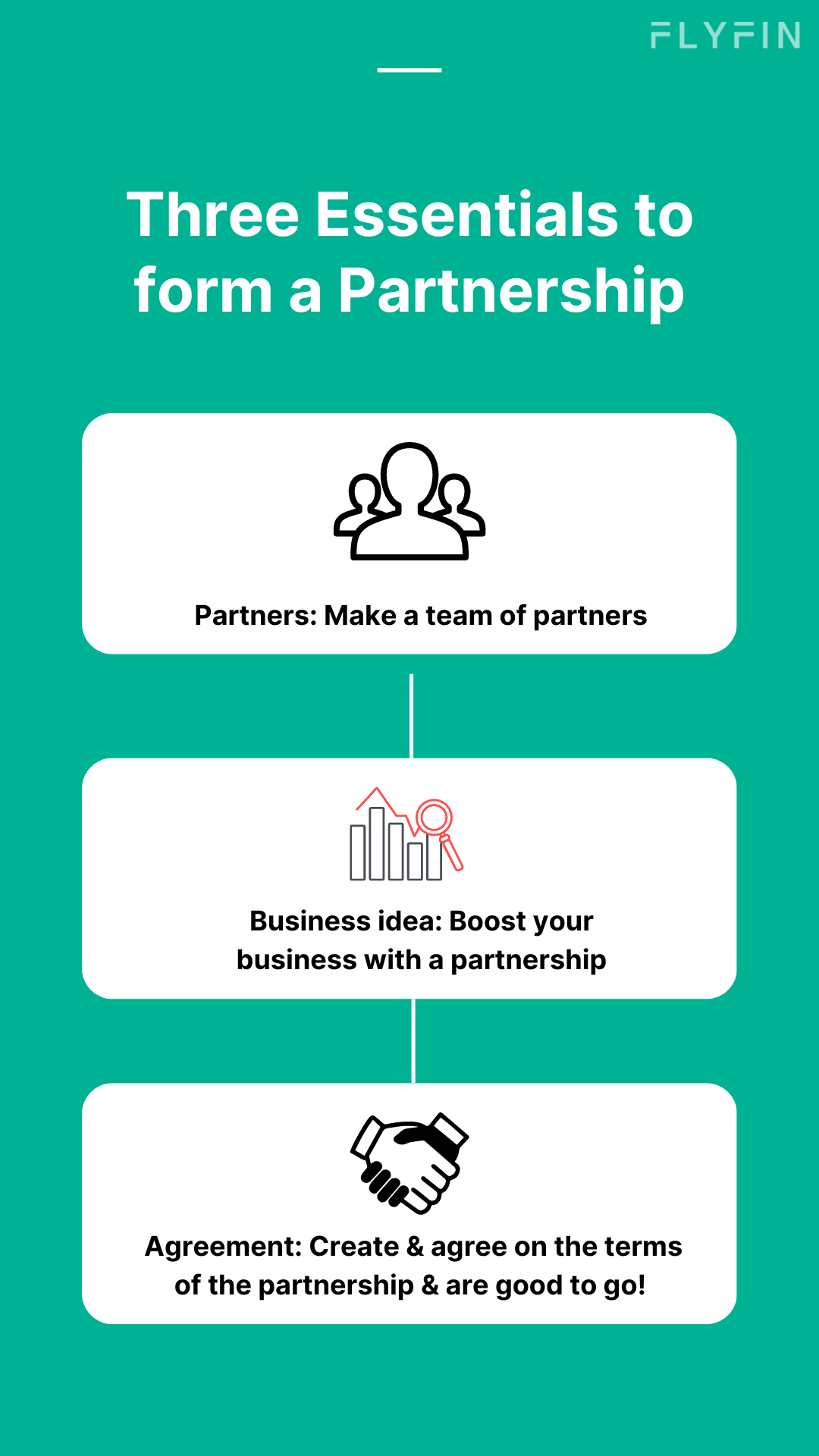 Image shows three essentials to form a partnership - business idea, partners and partnership agreement. No mention of self-employment, 1099, freelancer or taxes.